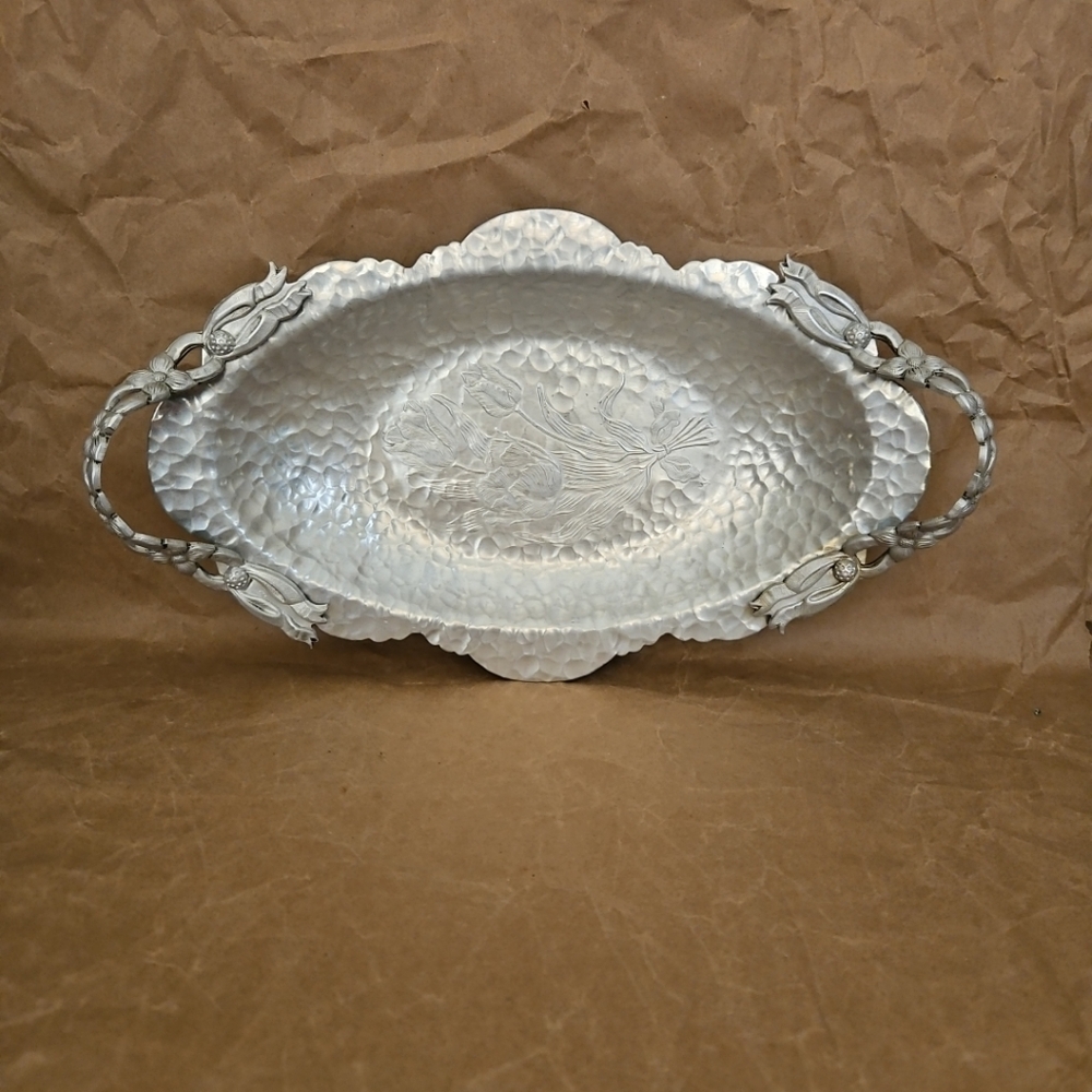 Creations by Rodney Kent Hand Wrought Metal Tulips Handle Tray